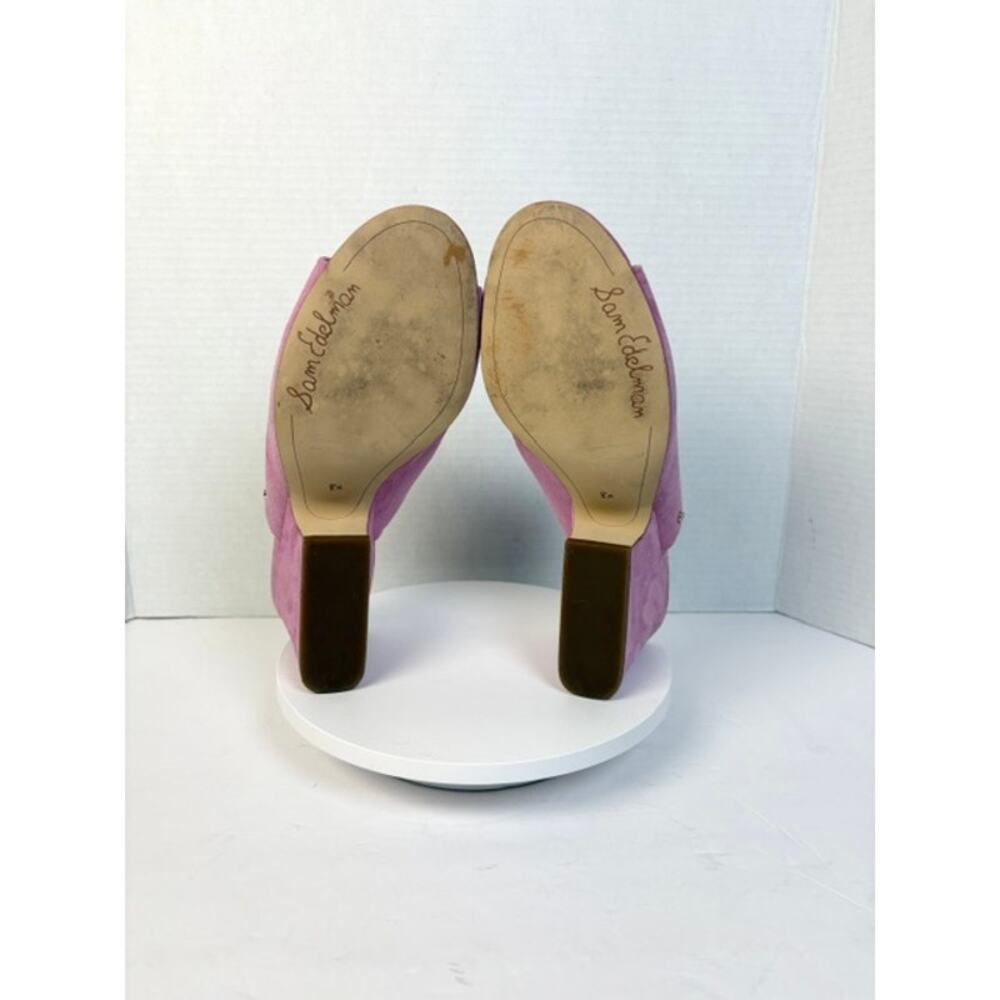 Sam Edelman Pink Suede Rheta Mules Peep Toe Block Heel Barbiecore Sandals 8.5 - Picture 8 of 10